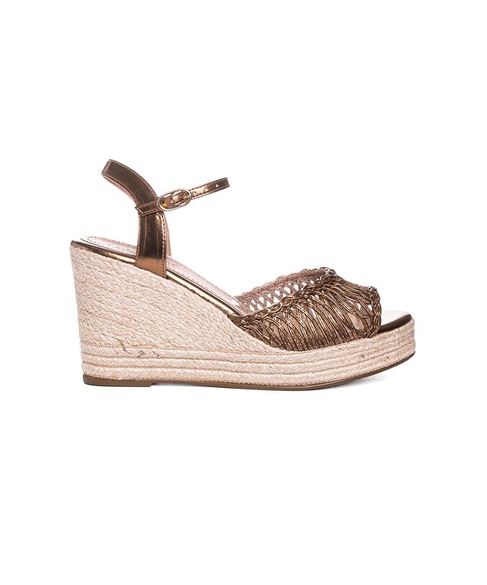 Sandália Anabela Valentina Tramada Bronze