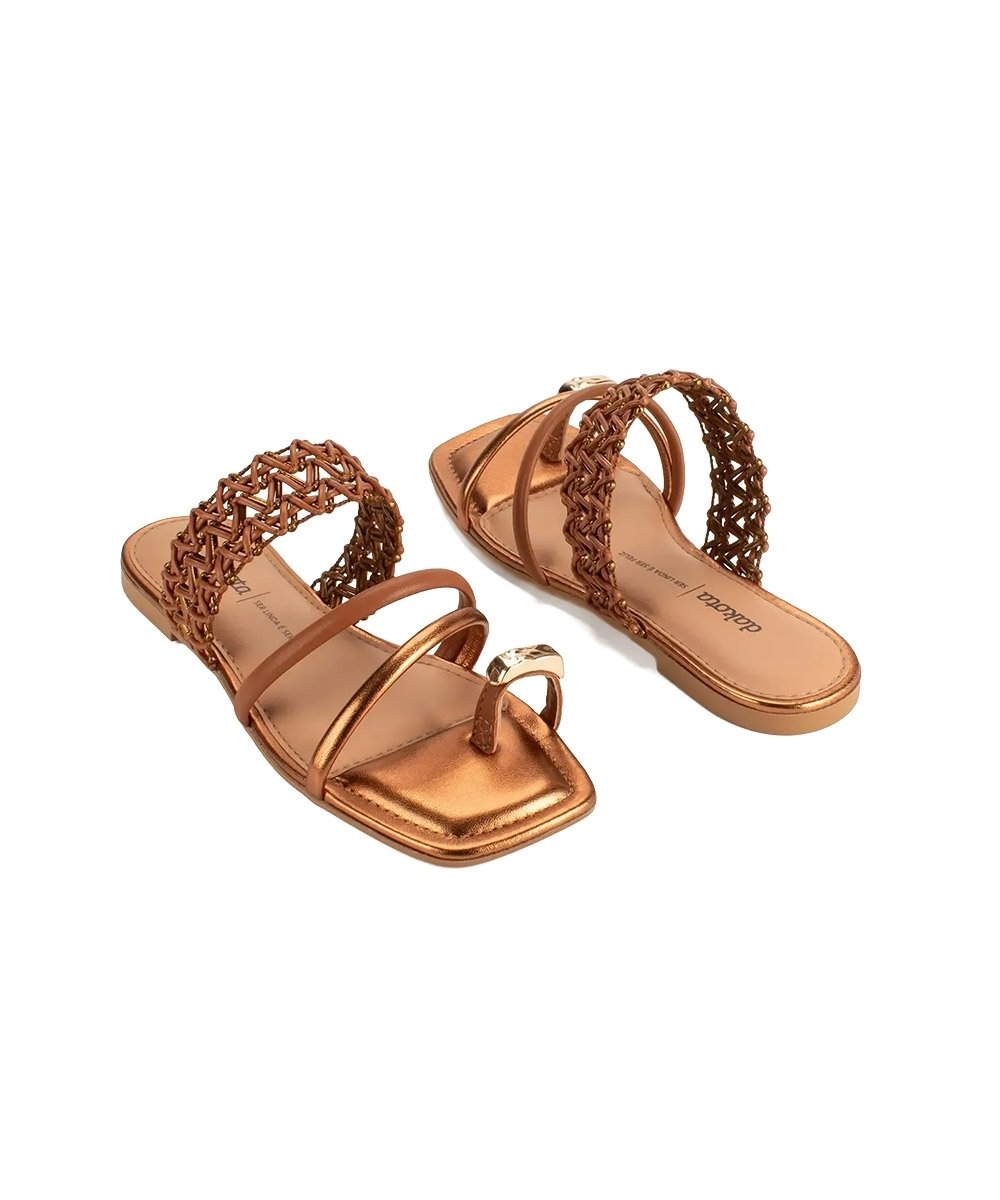 Sandália Rasteira Dakota Tramada Caramelo Marrom 6