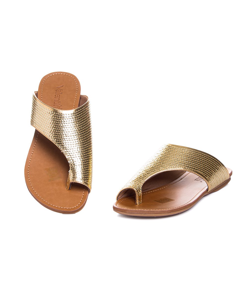 Tamanco Rasteira Valentina Bordada Paetê Ouro Dourado 4