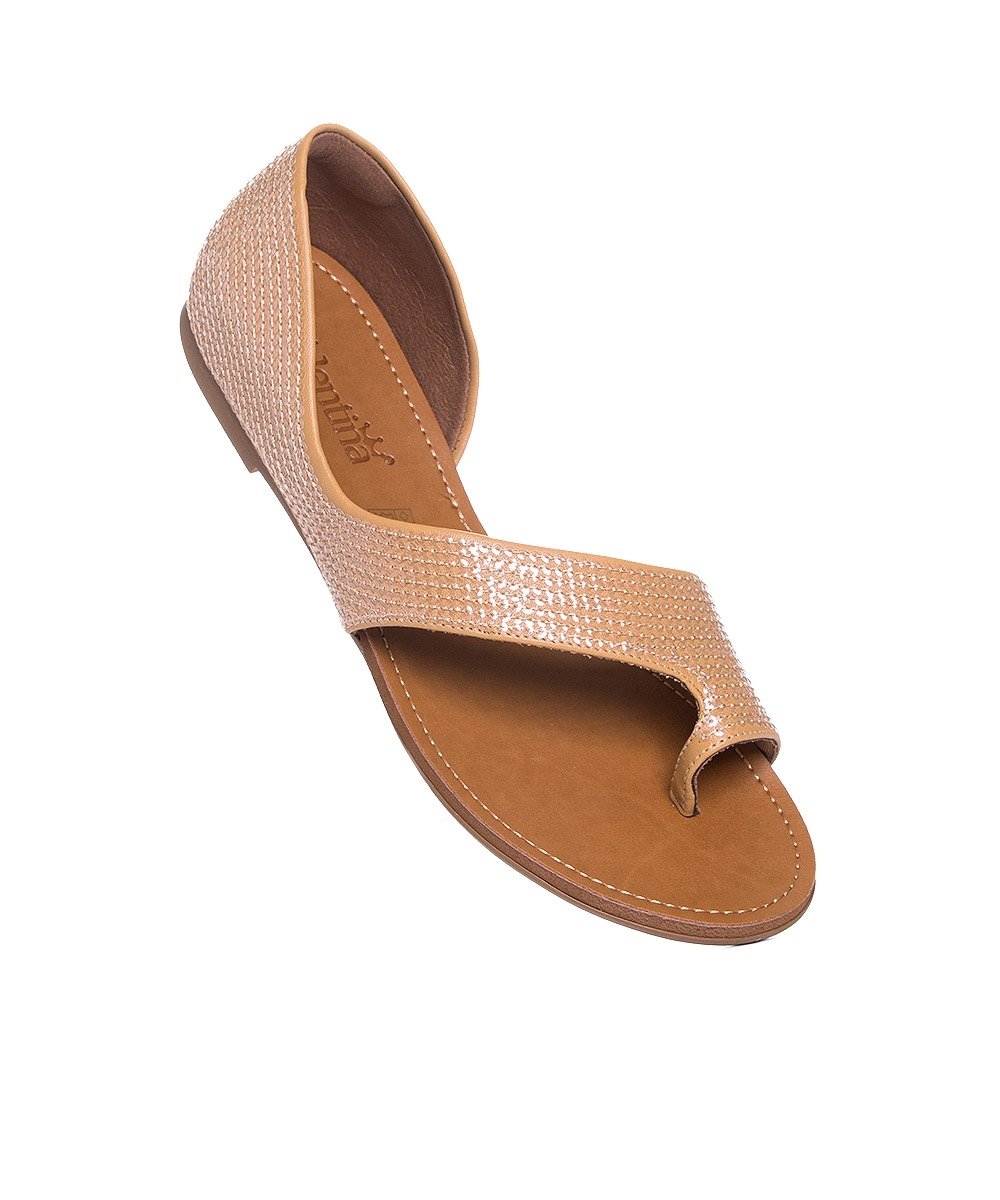 Sandália Rasteira Valentina Bordada Paetê Camel Bege 2