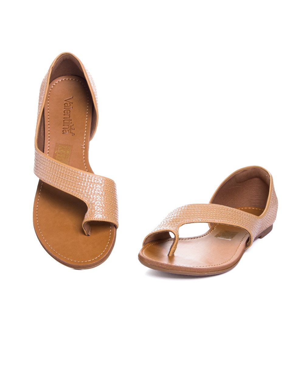 Sandália Rasteira Valentina Bordada Paetê Camel Bege 4