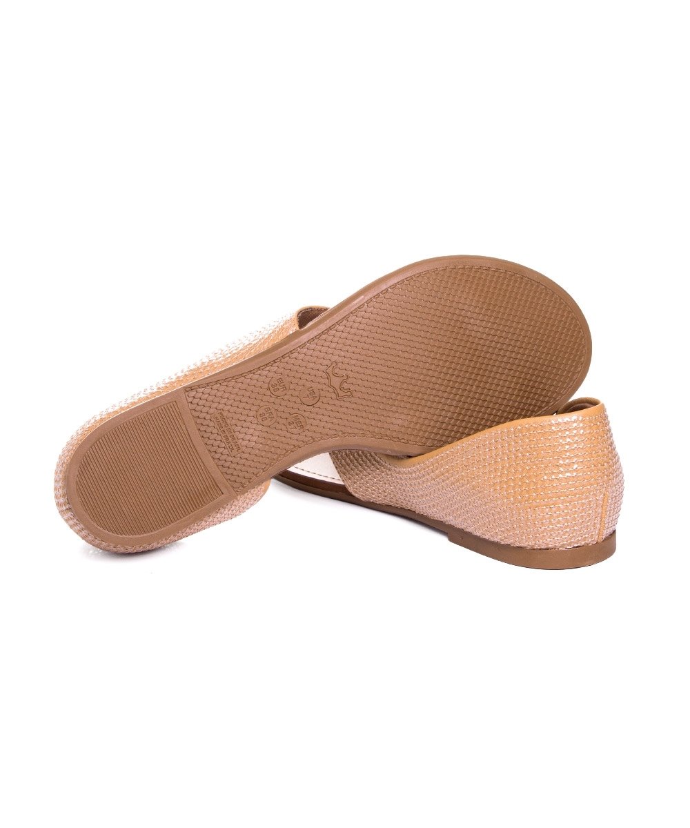 Sandália Rasteira Valentina Bordada Paetê Camel Bege 5