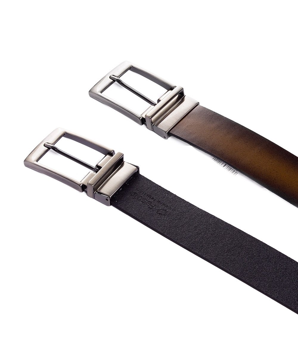 Cinto Masculino Fasolo Dupla Face Couro Preto/Caramelo