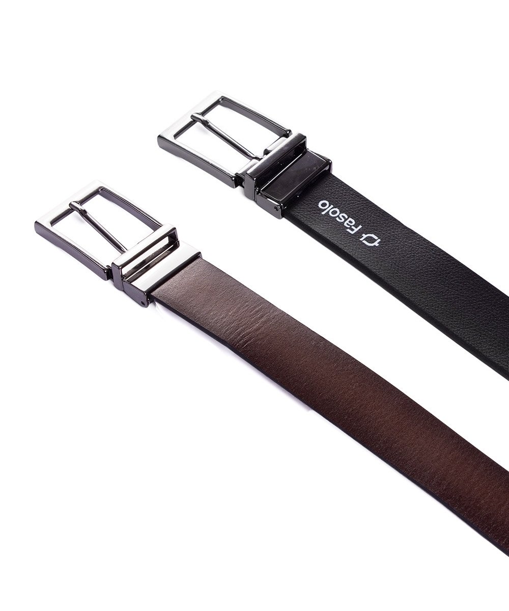 Cinto Dupla Face Fasolo Couro Conhaque/Preto