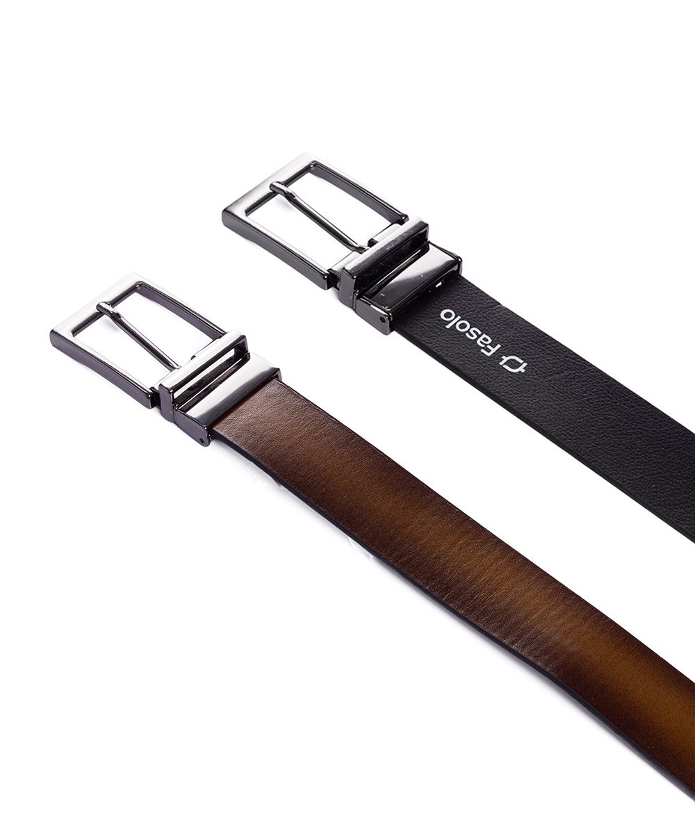 Cinto Dupla Face Fasolo Couro Preto/Caramelo