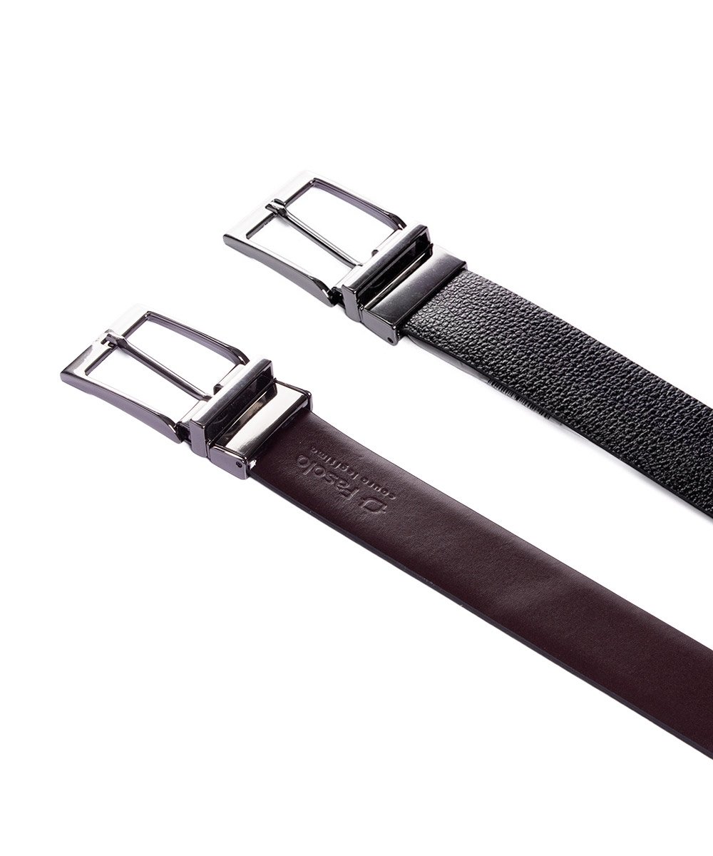 Cinto Dupla Face Fasolo Masculino Couro Preto/Cafe