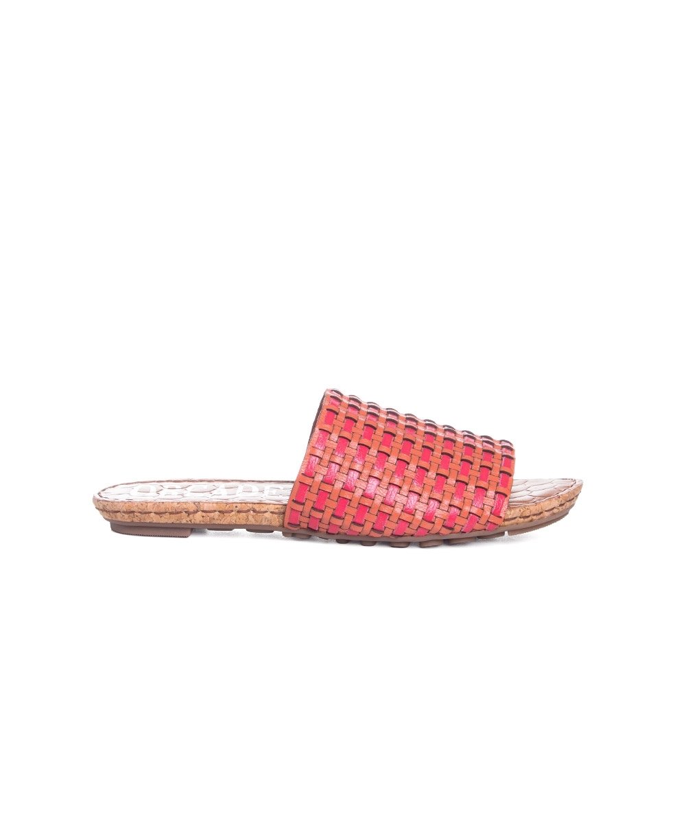 Tamanco Flatform Orcade Tramado Couro Coral