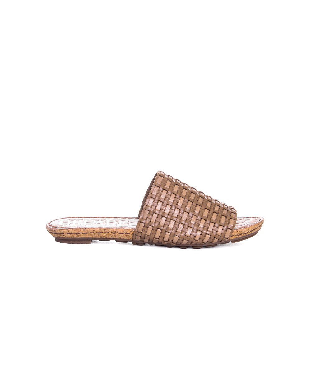 Tamanco Flatform Orcade Tramado Couro Bege Marrom 2