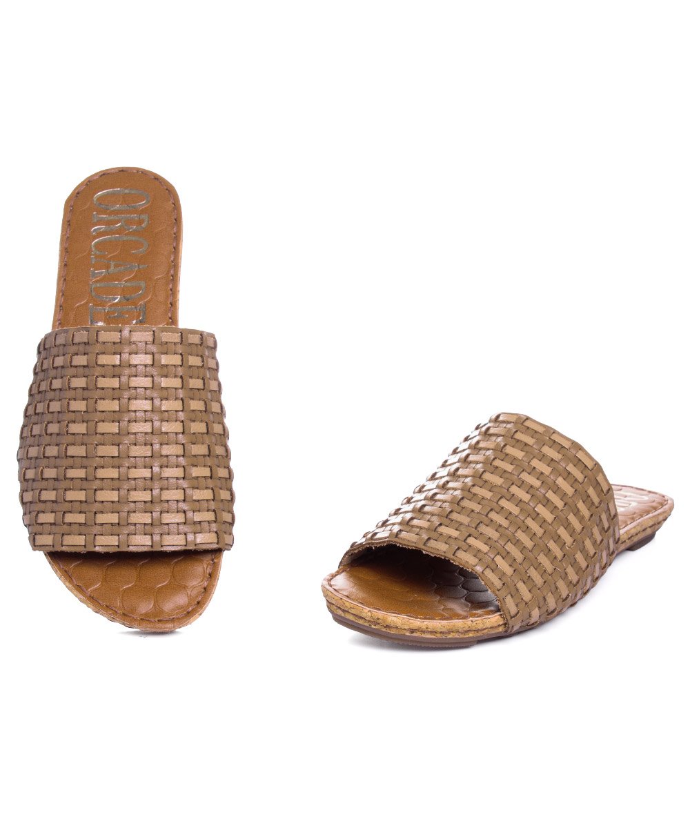 Tamanco Flatform Orcade Tramado Couro Bege Marrom 5