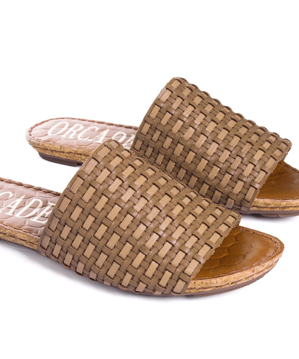 Tamanco Flatform Orcade Tramado Couro Bege Marrom 6