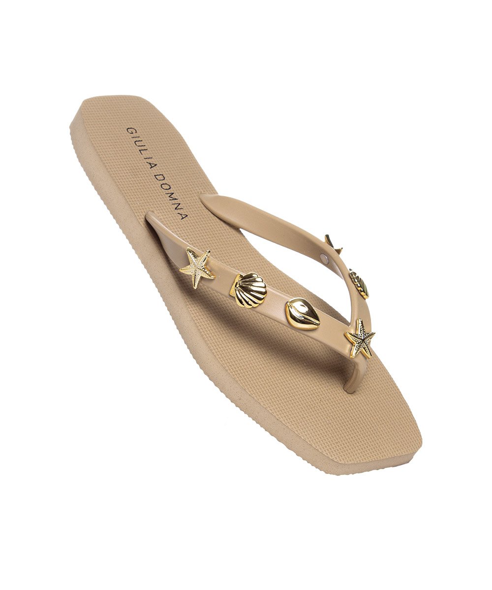 Chinelo Feminino Giulia Domna Biico Quadrado Bege Bege 2