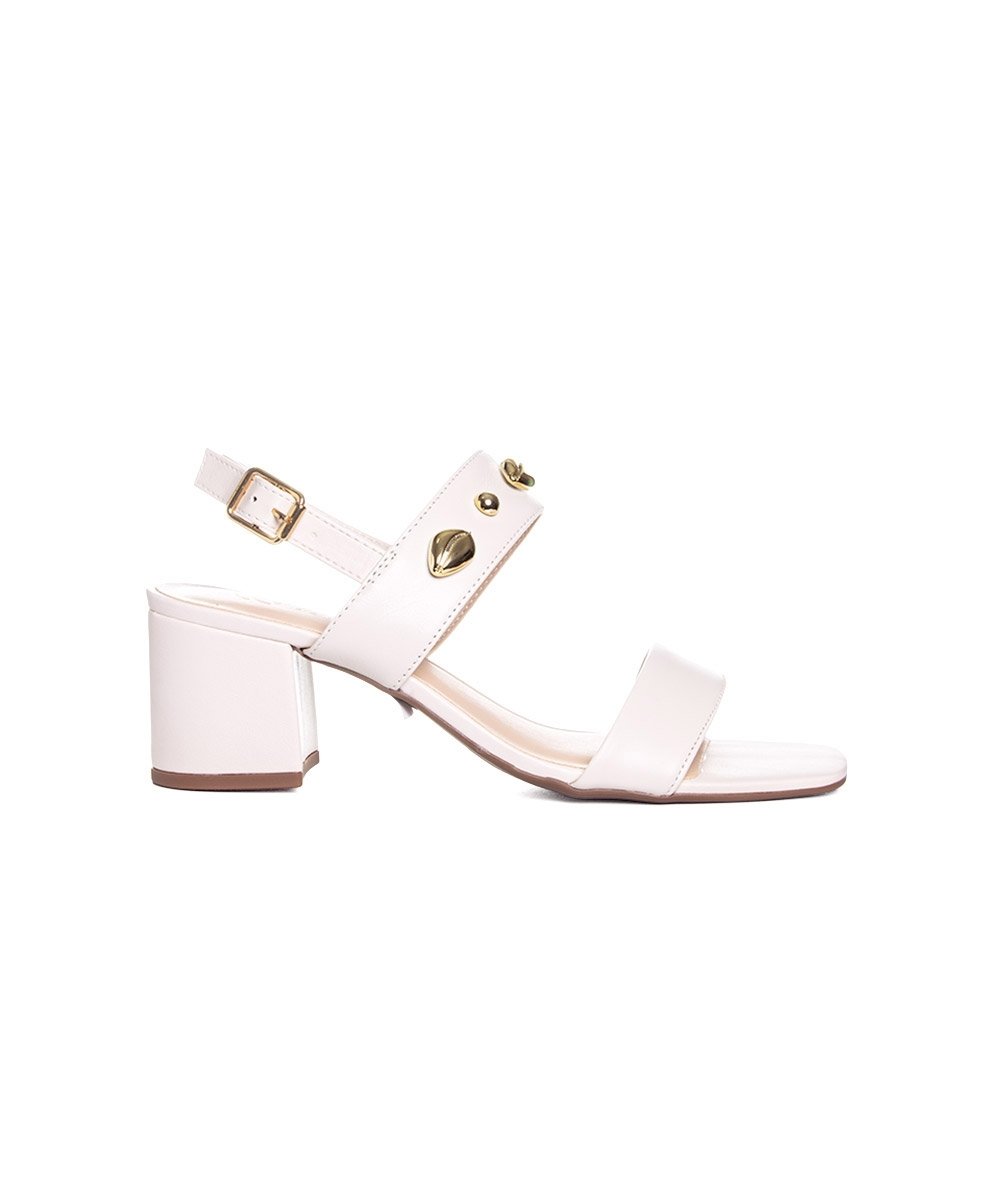 Sandália Giulia Domna Salto Bloco Tiras Couro Off White