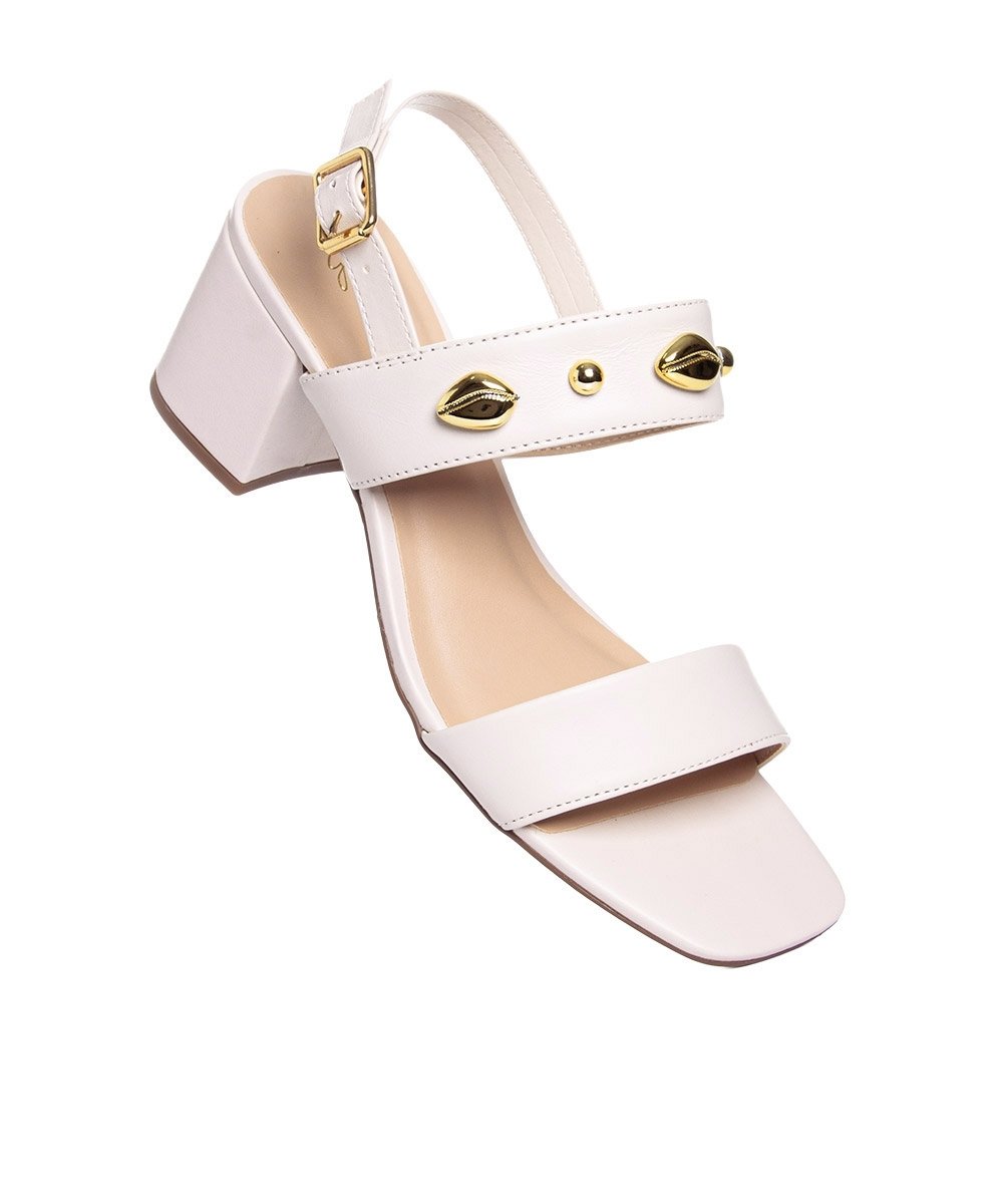 Sandália Giulia Domna Salto Bloco Tiras Couro Off White Branco 5