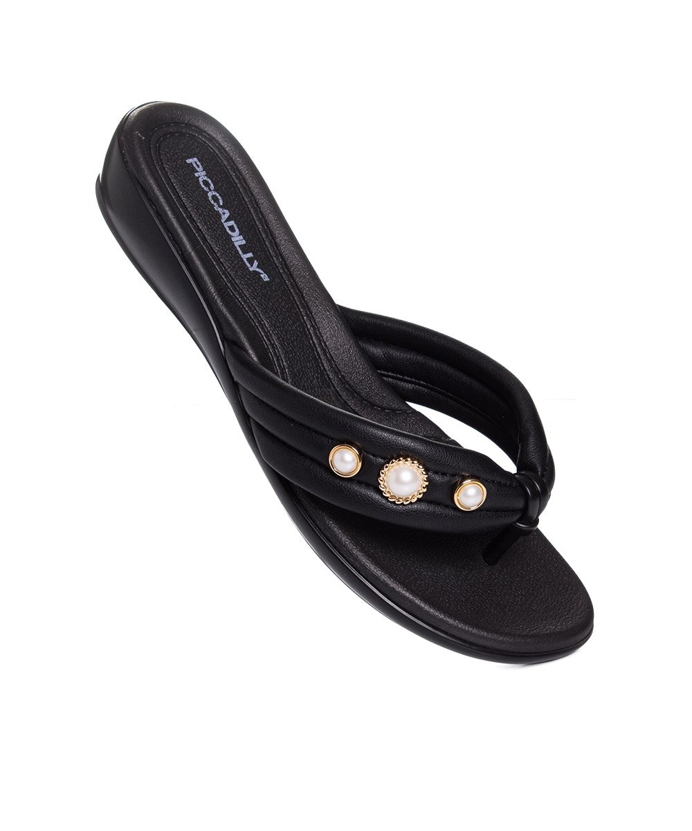 Tamanco Flat Piccadilly Camila Wide Fit. Preto Preto 5