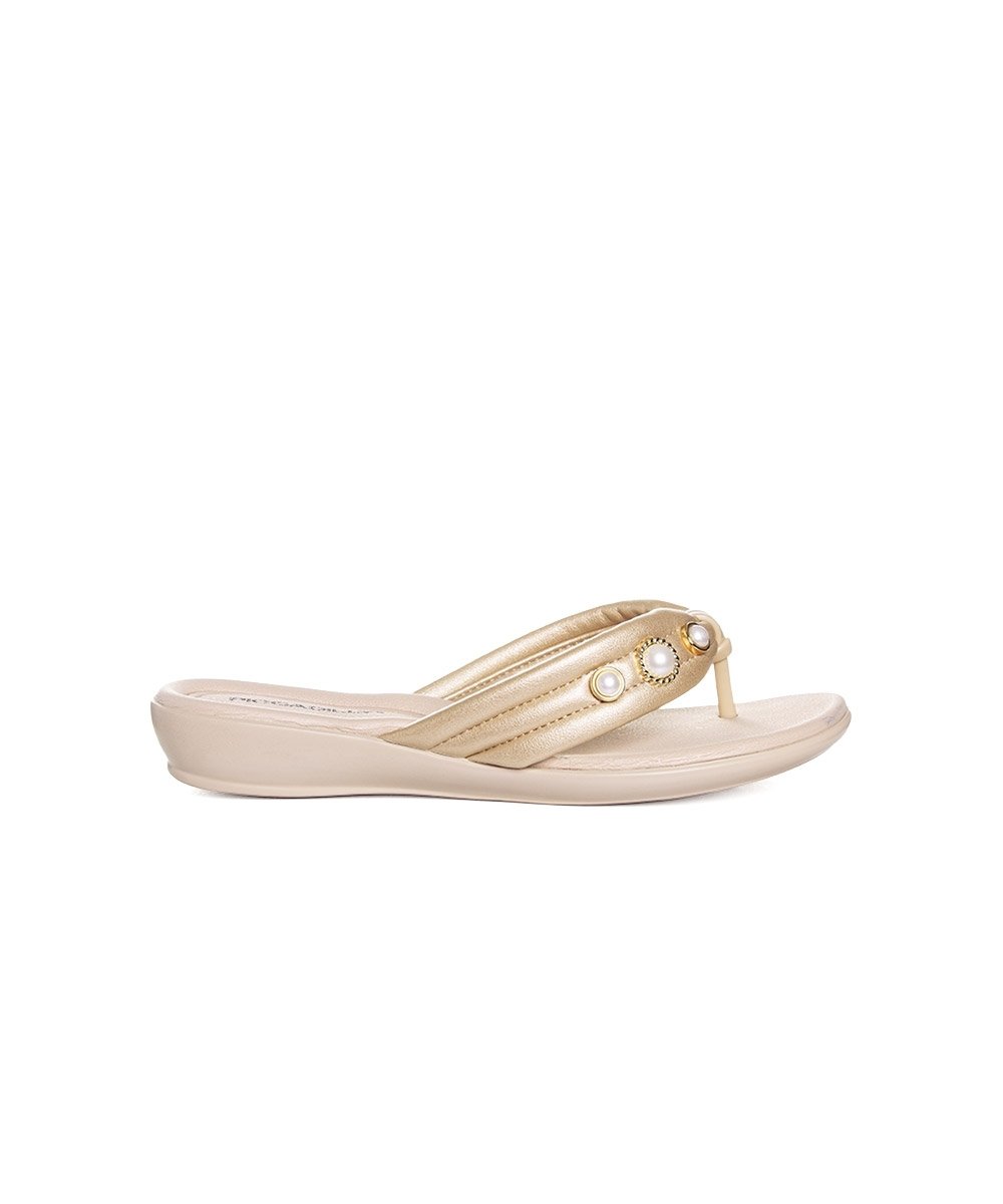 Tamanco Flat Piccadilly Camila Wide Fit. Ouro