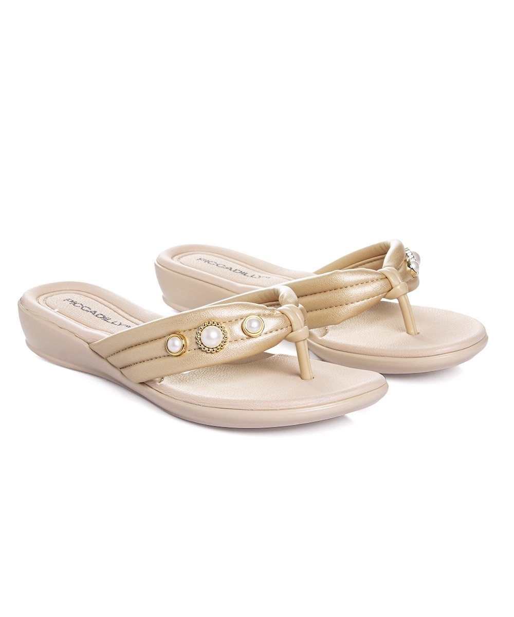 Tamanco Flat Piccadilly Camila Wide Fit. Ouro Dourado 3