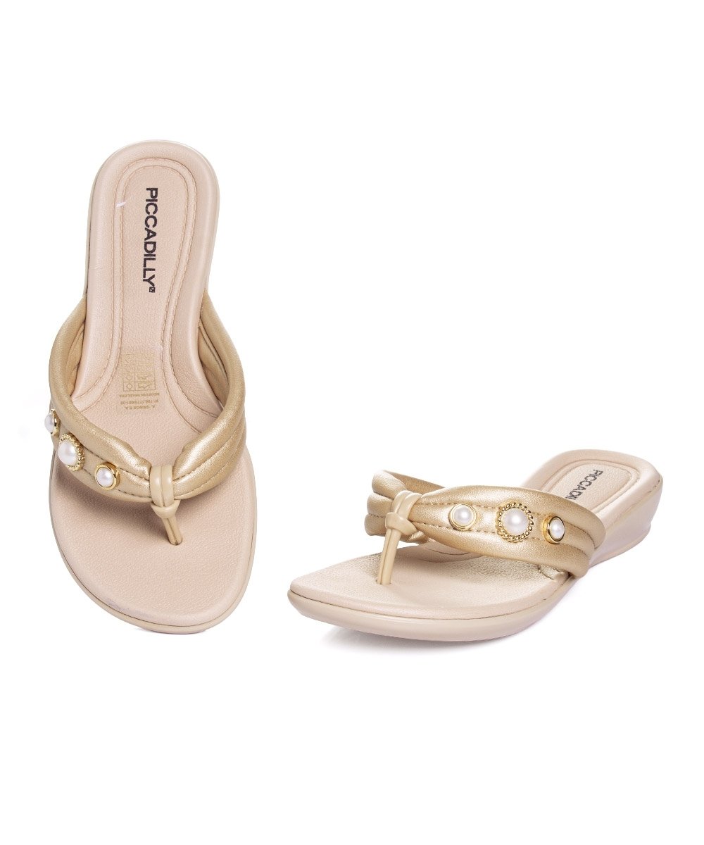 Tamanco Flat Piccadilly Camila Wide Fit. Ouro Dourado 4