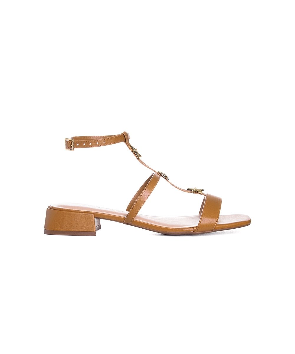 Sandália Giulia Domna Salto Bloco Couro Camel