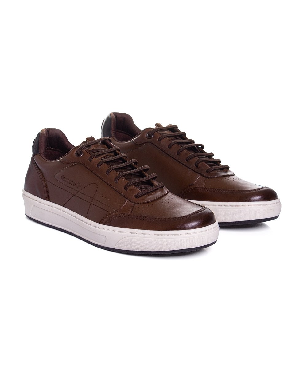 Tênis Masculino Ferriceli Casual Couro Tan Marrom 3