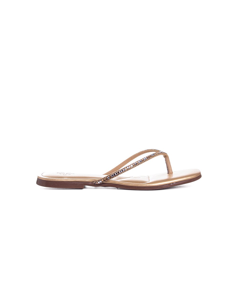 Tamanco Rasteira Pixolé Strass. Ouro Dourado 2