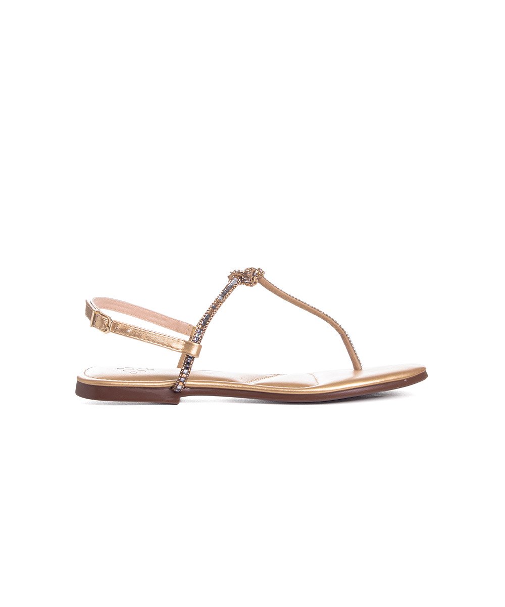 Sandália Rasteira Pixolé Strass. Ouro Dourado 2