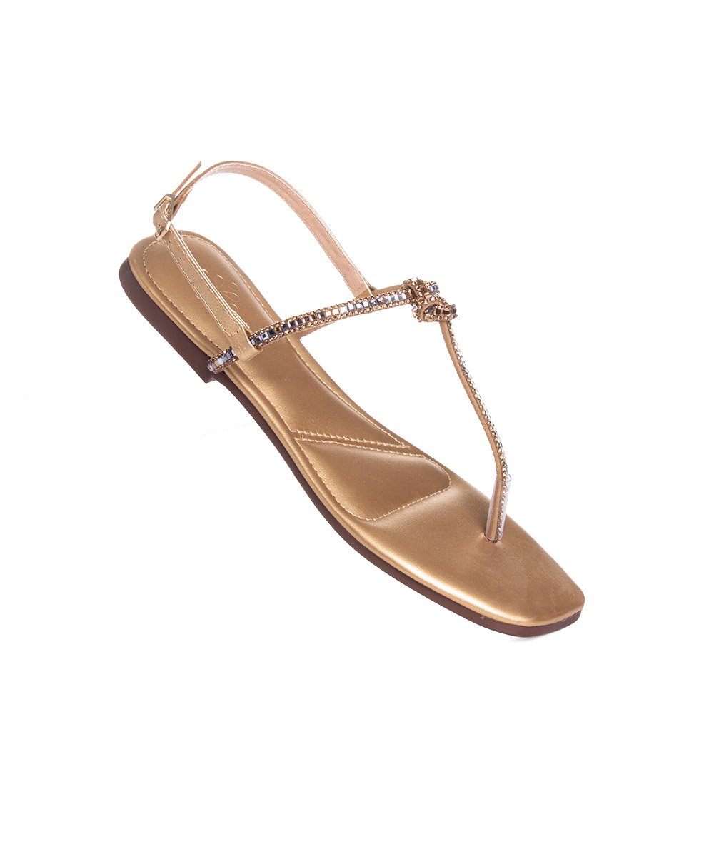 Sandália Rasteira Pixolé Strass. Ouro Dourado 3