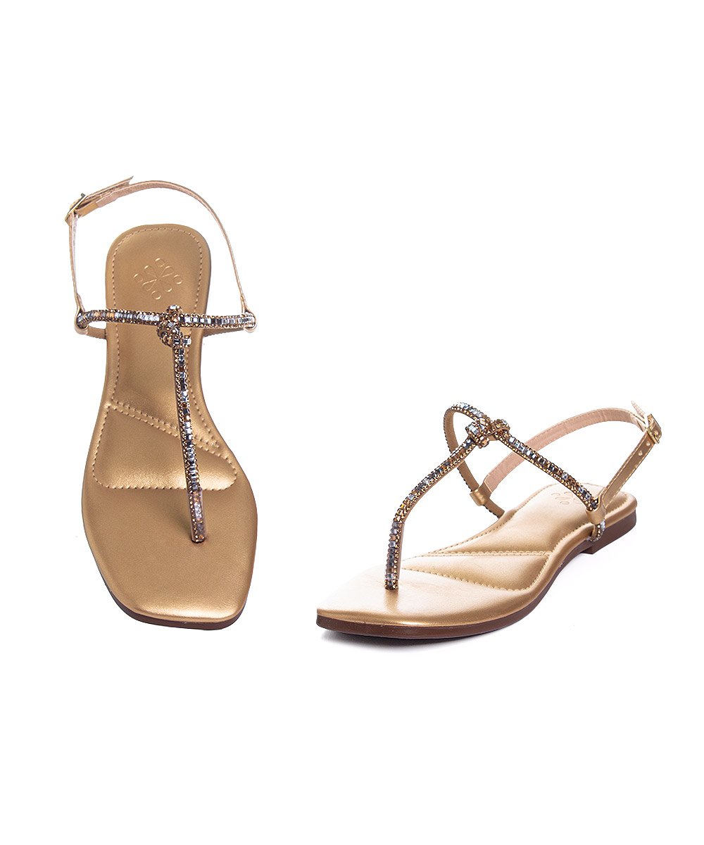 Sandália Rasteira Pixolé Strass. Ouro Dourado 4