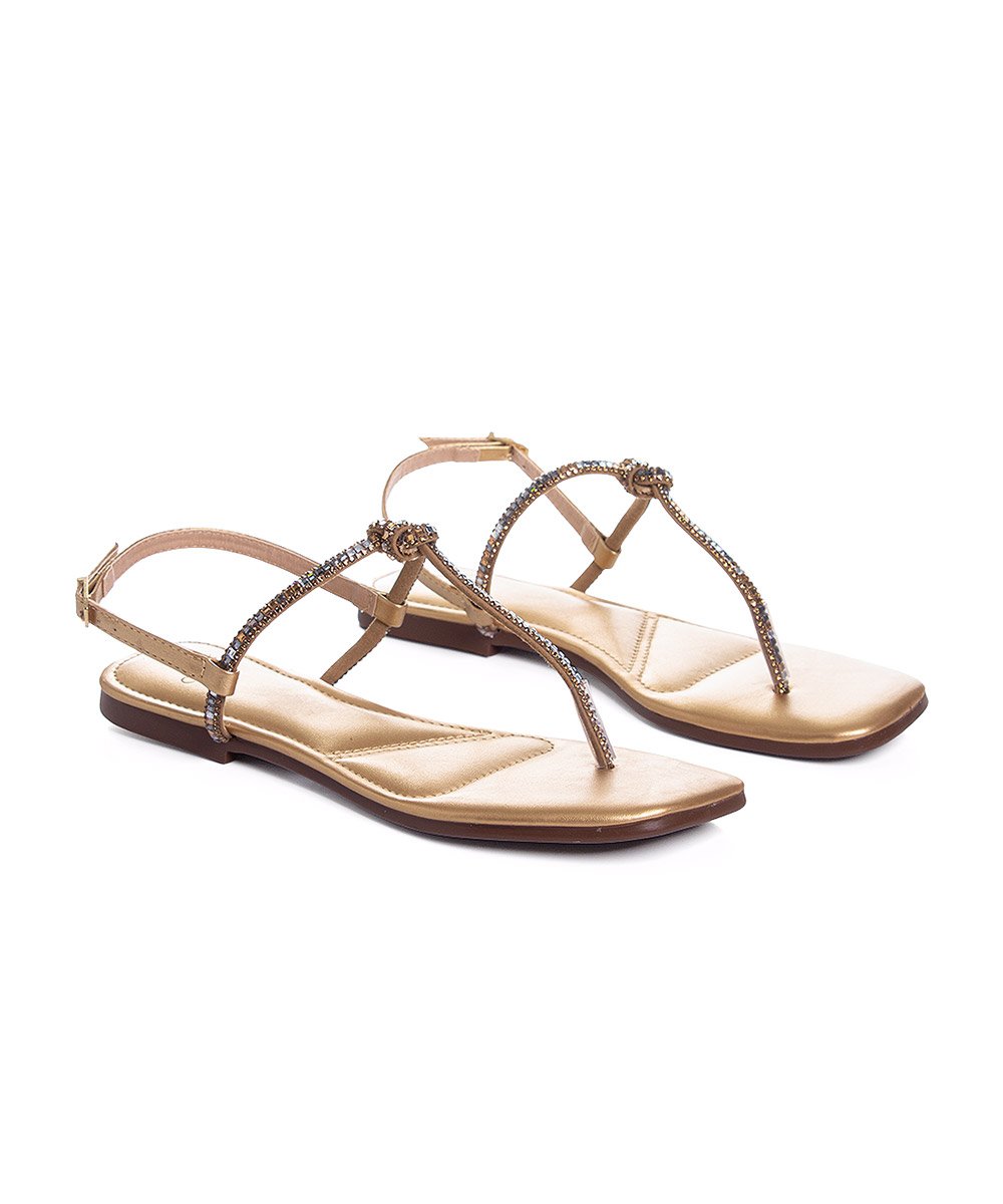 Sandália Rasteira Pixolé Strass. Ouro Dourado 5
