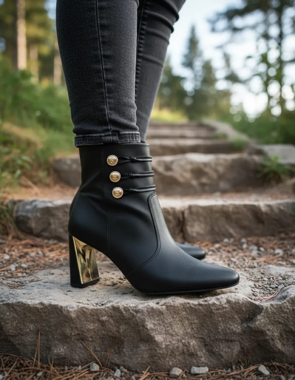 Bota Ramarim Rum Cano Baixo Salto Alto Preto Preto 4