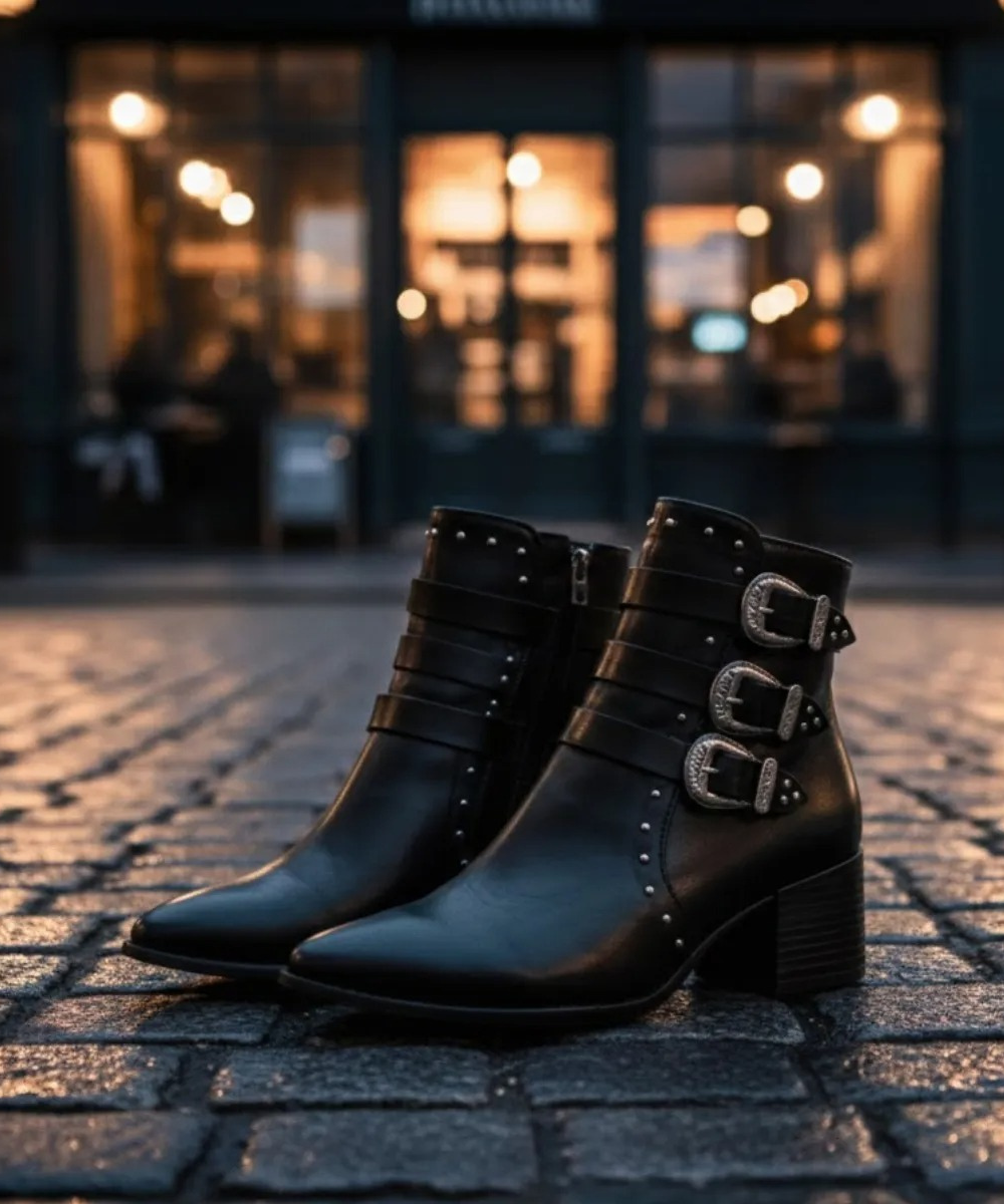 Bota Ramarim Cano Curto Salto Médio Bloco Preto Preto 4