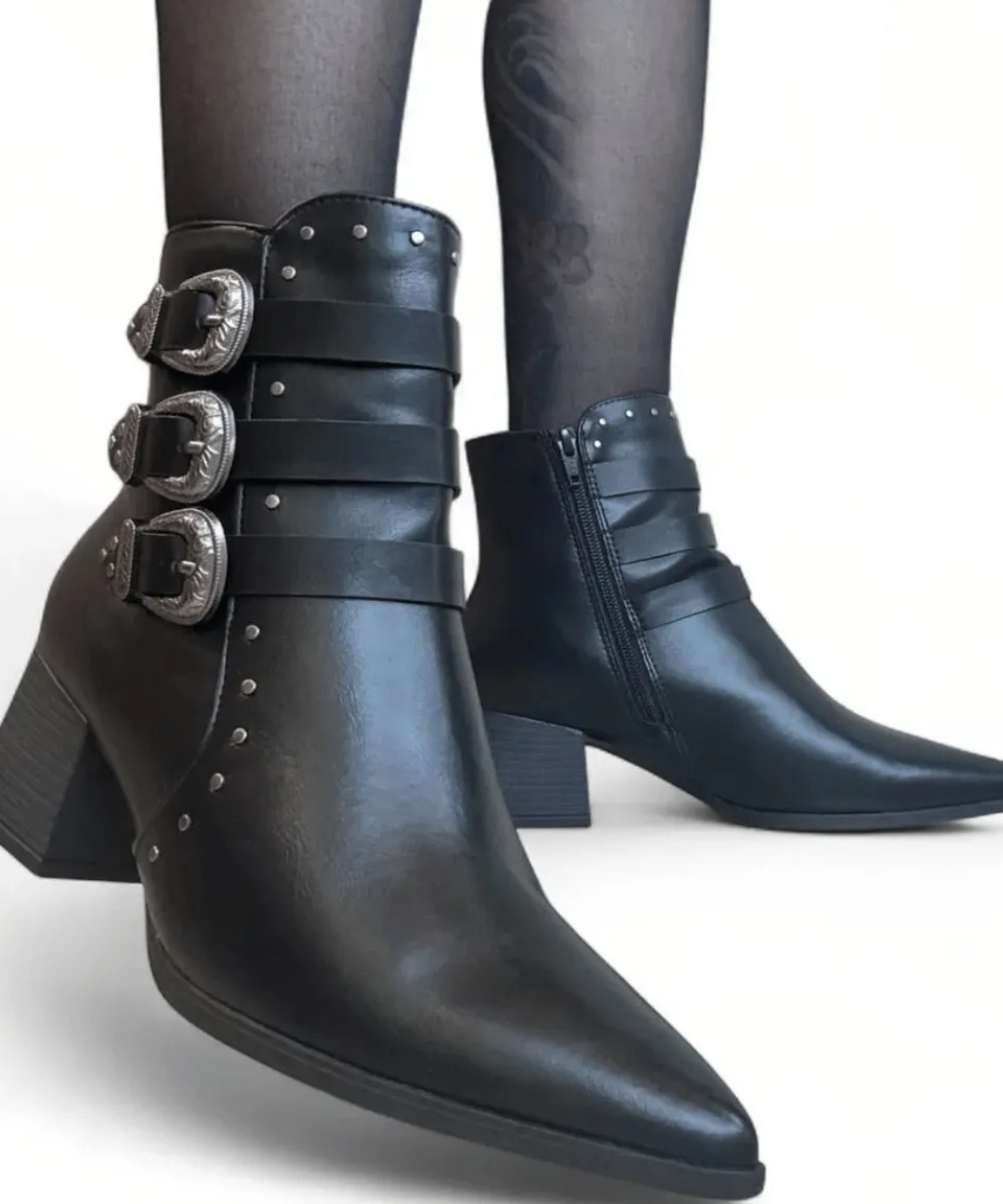 Bota Ramarim Cano Curto Salto Médio Bloco Preto Preto 5