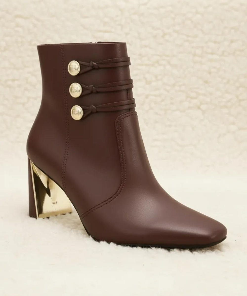 Bota Ramarim Rum Cano Baixo Salto Alto Marrom Marrom 2