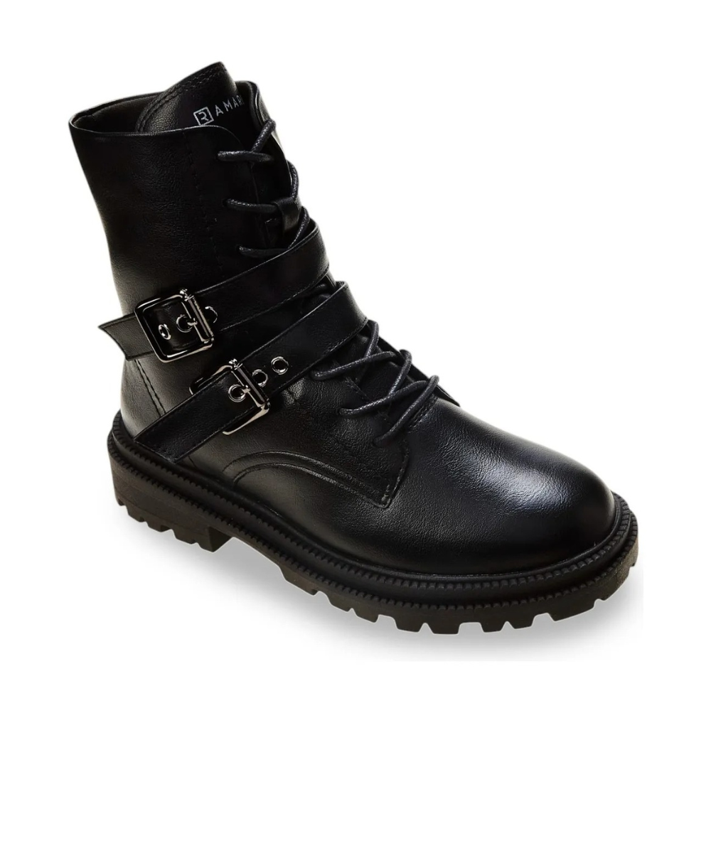 Bota Coturno Ramarim Cano Curto com Fivela Preto Preto 2