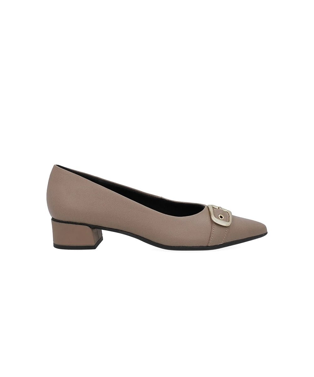 Sapato Scarpin Usaflex Bico Fino Couro Taupy