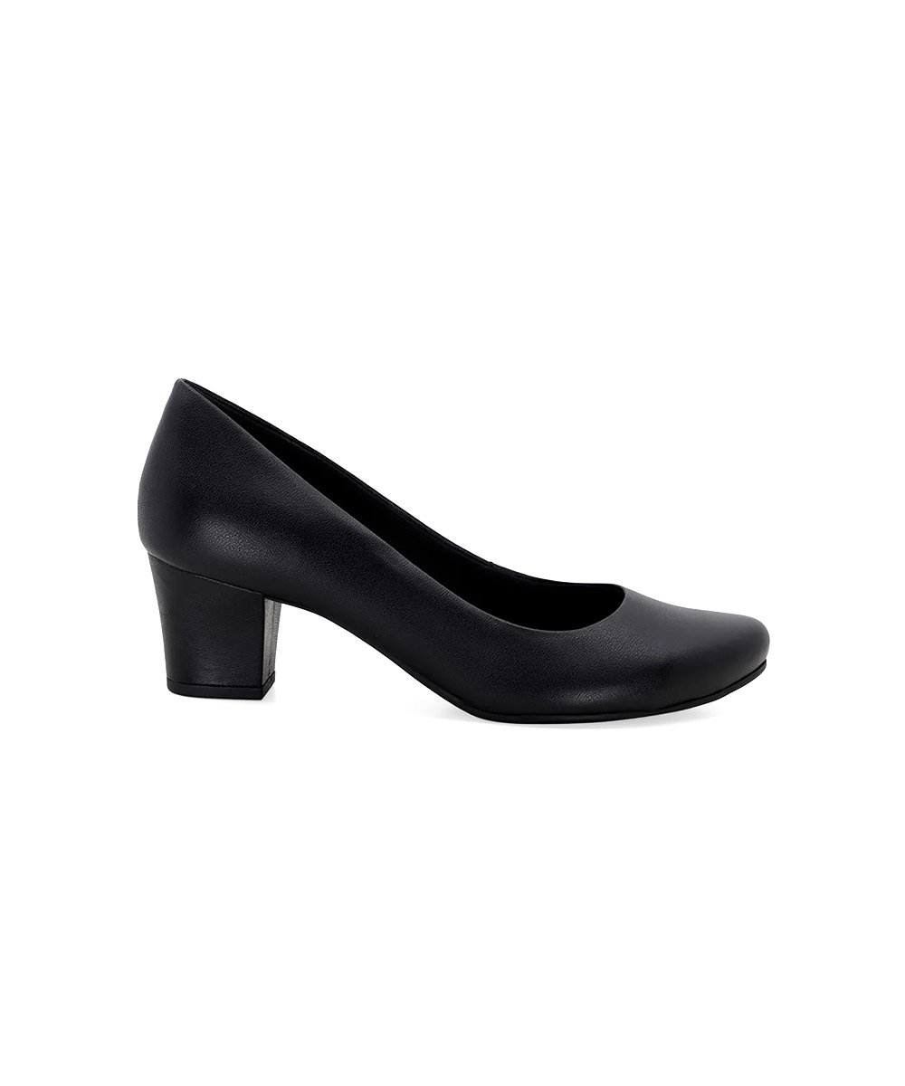 Sapato Scarpin Usaflex Salto Bloco Couro Preto