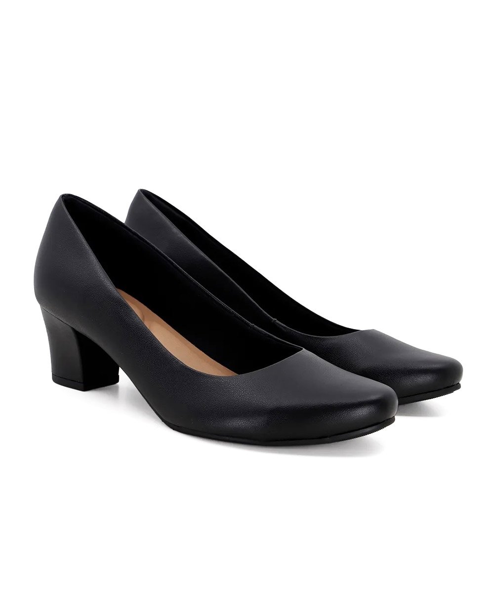 Sapato Scarpin Usaflex Salto Bloco Couro Preto Preto 2