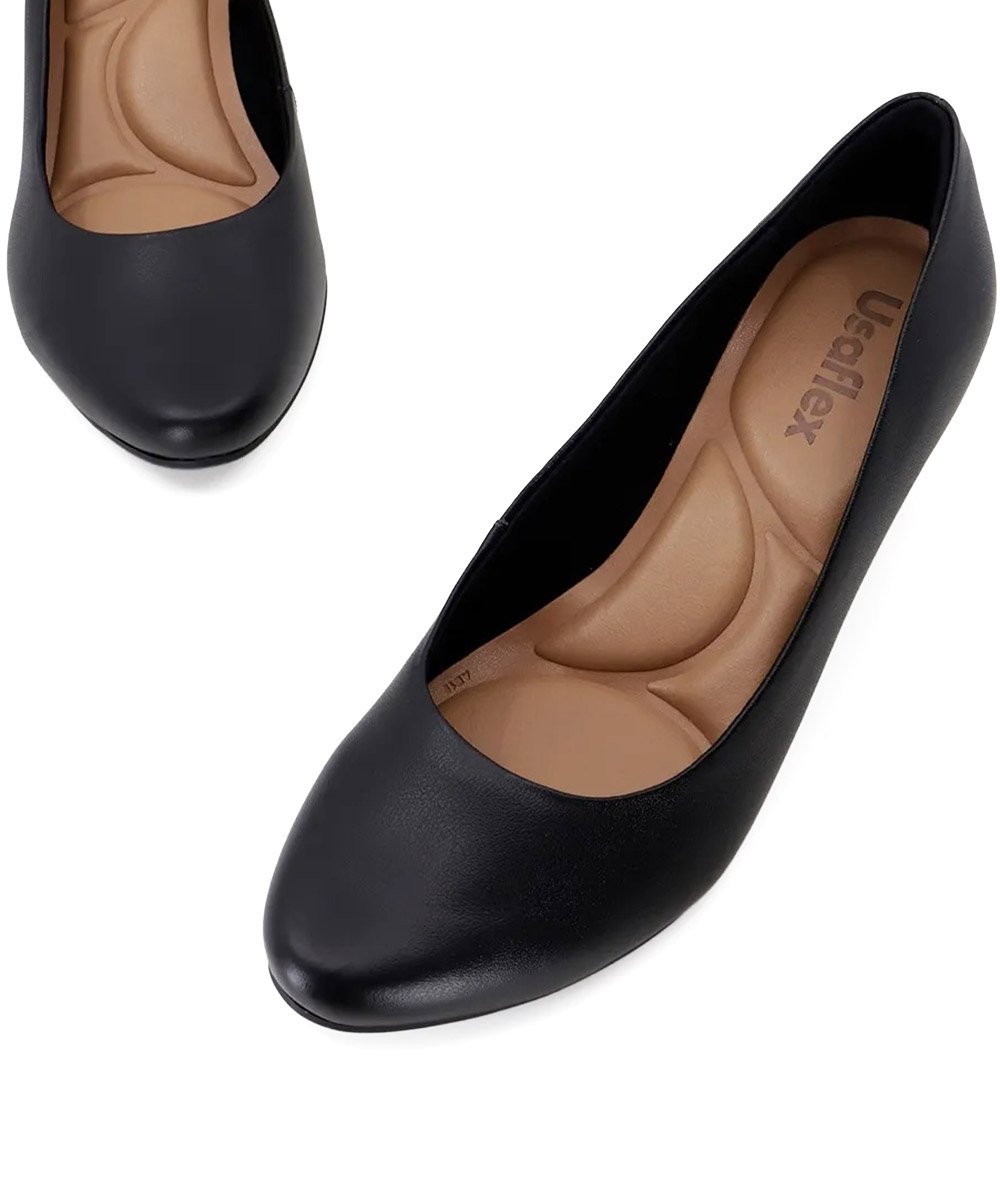 Sapato Scarpin Usaflex Salto Bloco Couro Preto Preto 3
