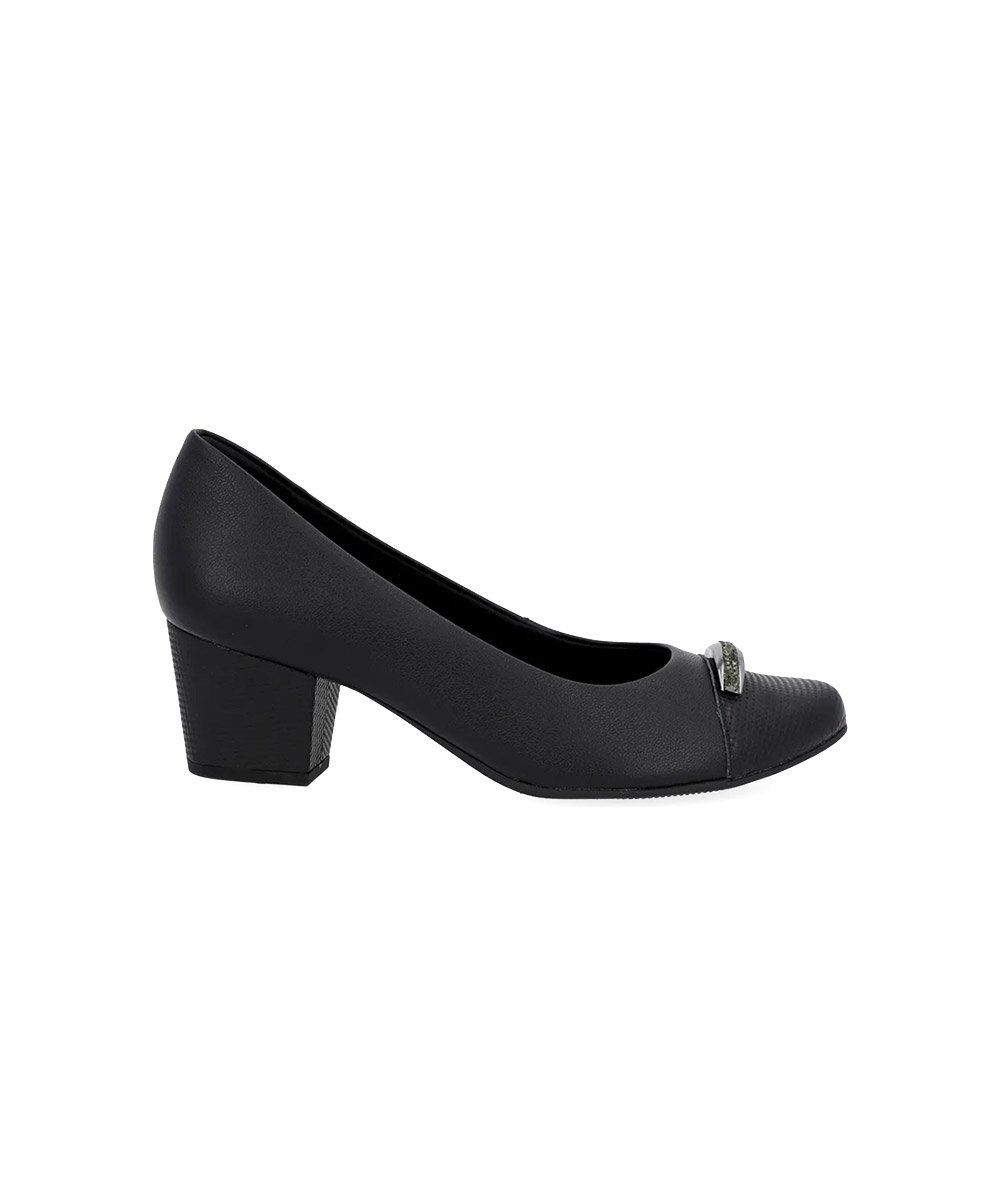 Sapato Scarpin Usaflex Salto Bloco Brilho Couro Preto