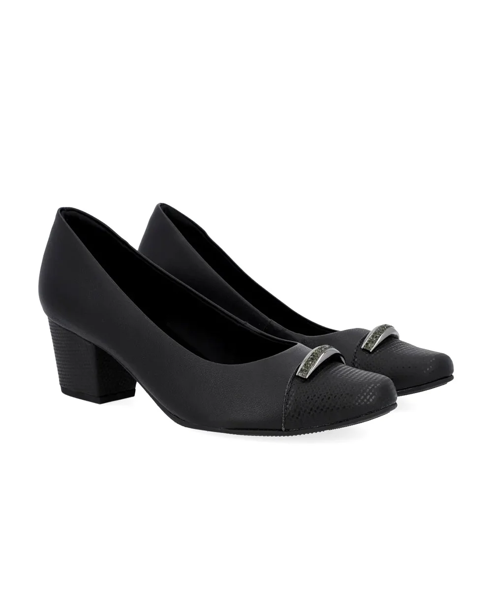 Sapato Scarpin Usaflex Salto Bloco Brilho Couro Preto Preto 2