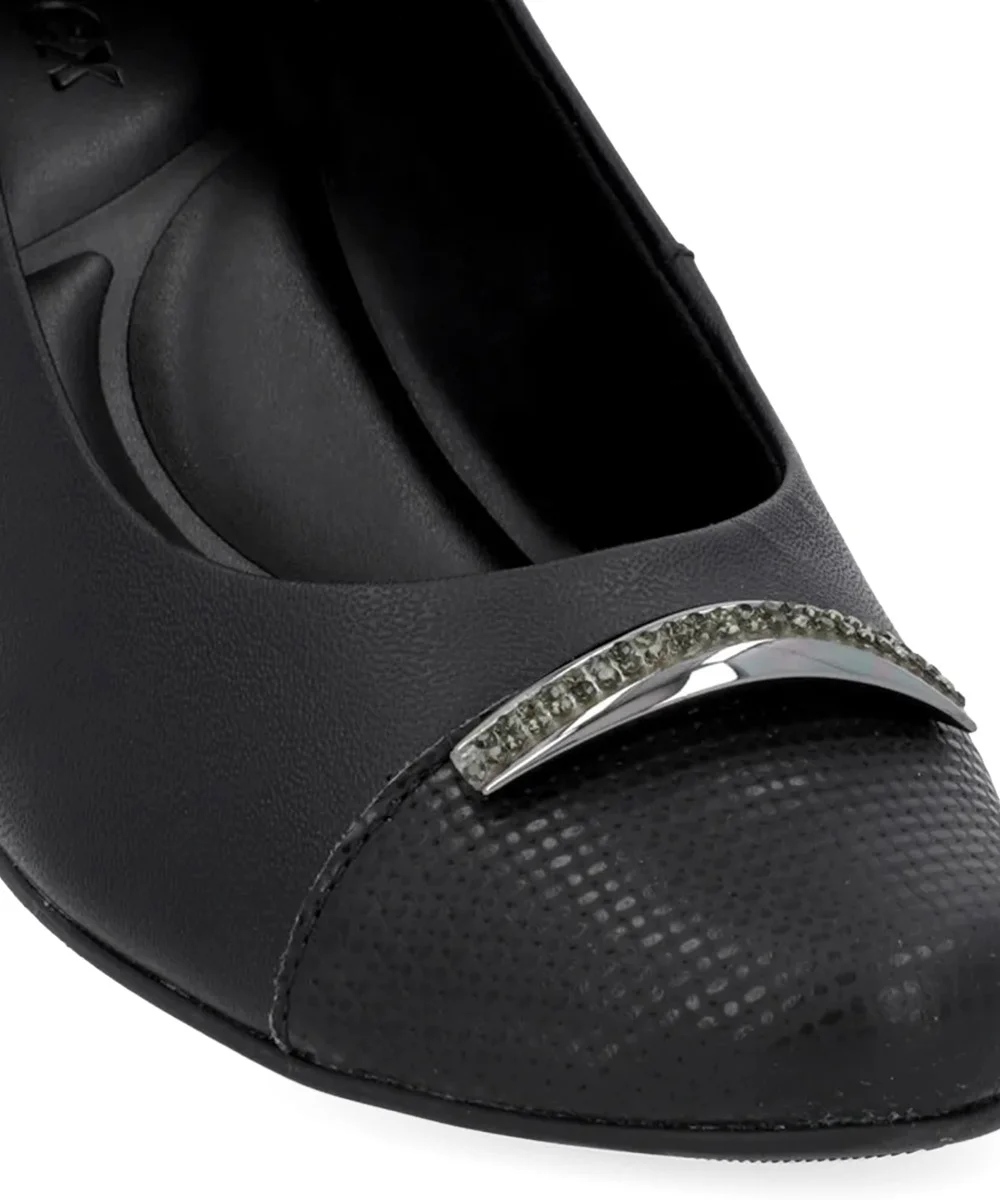Sapato Scarpin Usaflex Salto Bloco Brilho Couro Preto Preto 3