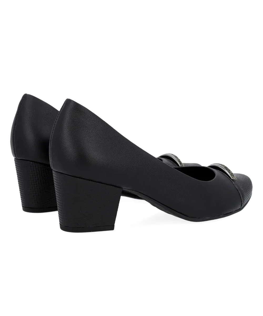 Sapato Scarpin Usaflex Salto Bloco Brilho Couro Preto Preto 4