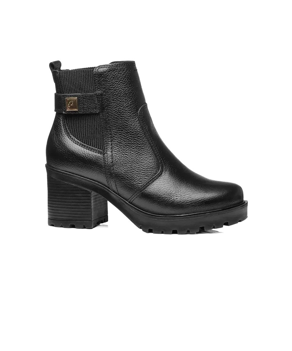Bota Feminina Pegada Salto Bloco Couro Preto