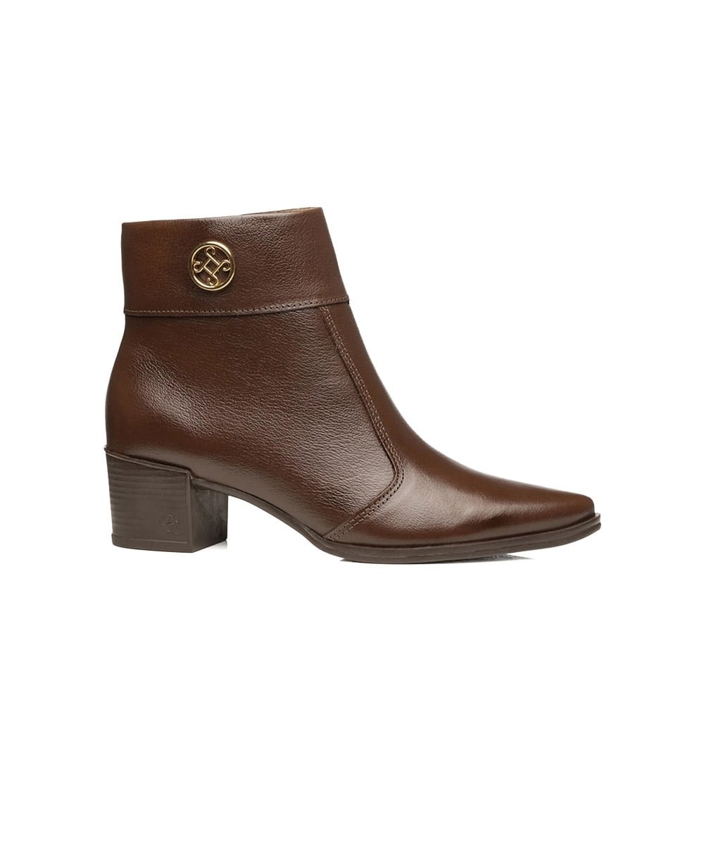 Bota Feminina Pegada Salto Bloco Baixo Couro Marrom