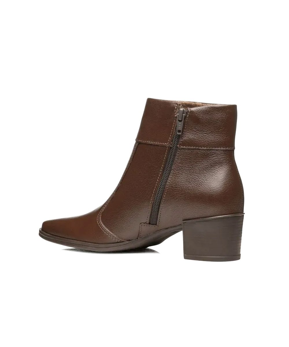 Bota Feminina Pegada Salto Bloco Baixo Couro Marrom Marrom 2