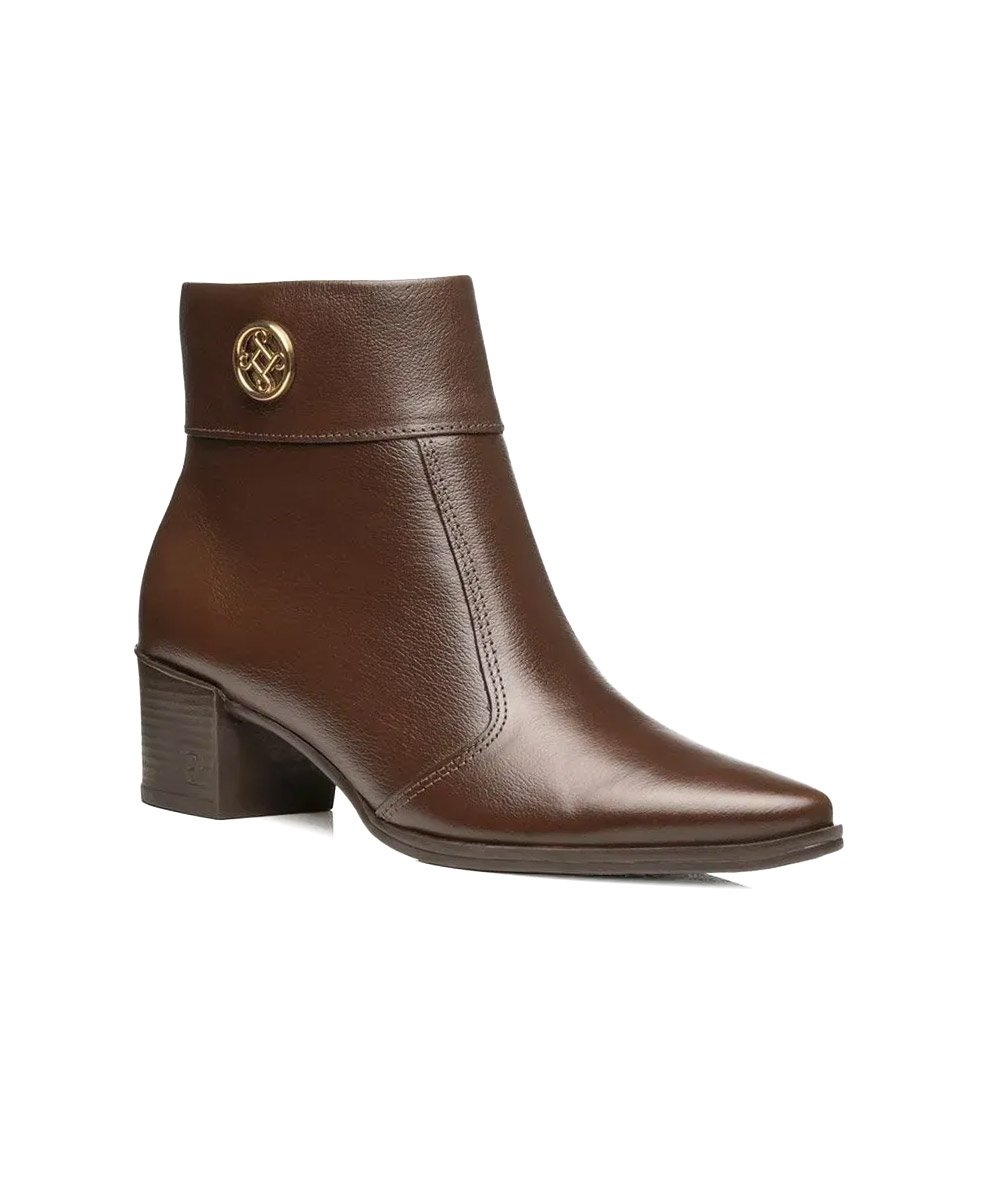 Bota Feminina Pegada Salto Bloco Baixo Couro Marrom Marrom 3