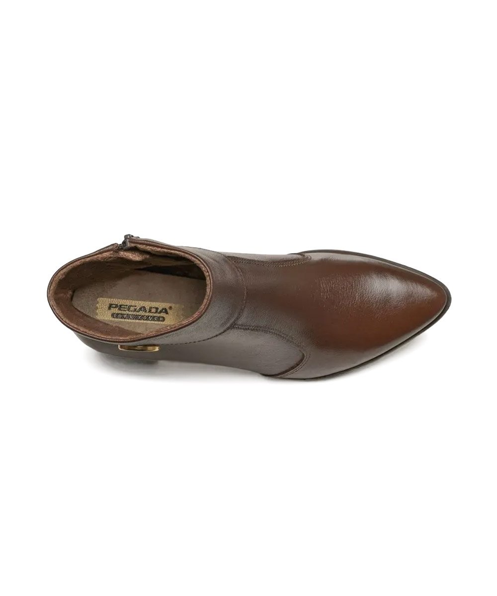 Bota Feminina Pegada Salto Bloco Baixo Couro Marrom Marrom 4