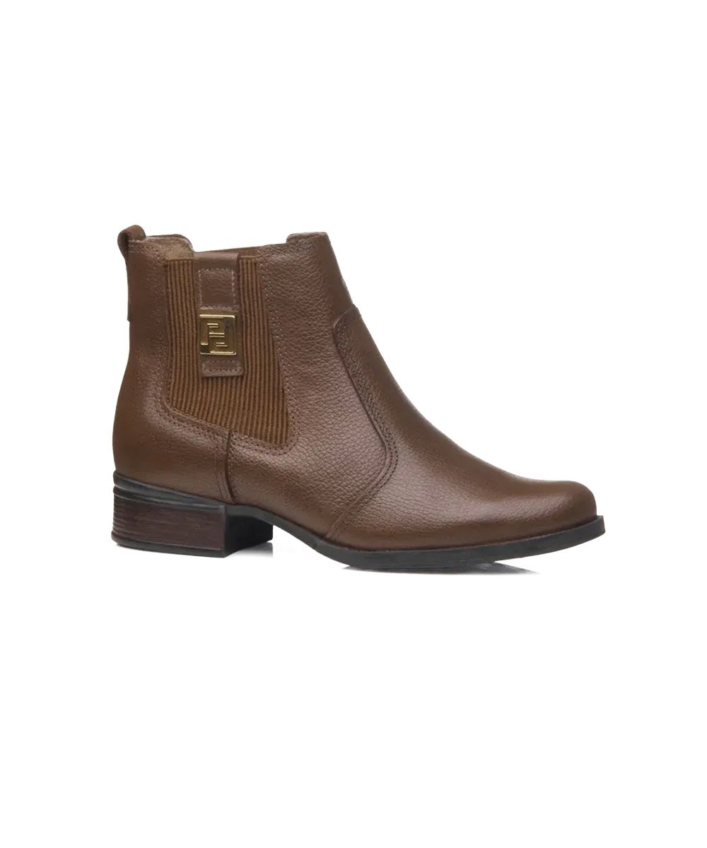 Bota Feminina Pegada Salto Bloco Elástico Couro Café