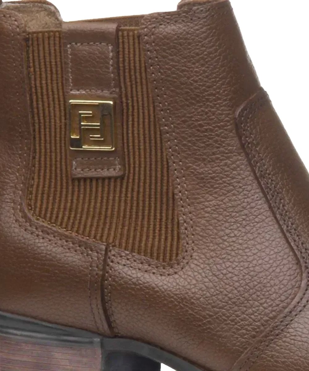 Bota Feminina Pegada Salto Bloco Elástico Couro Café Café 2