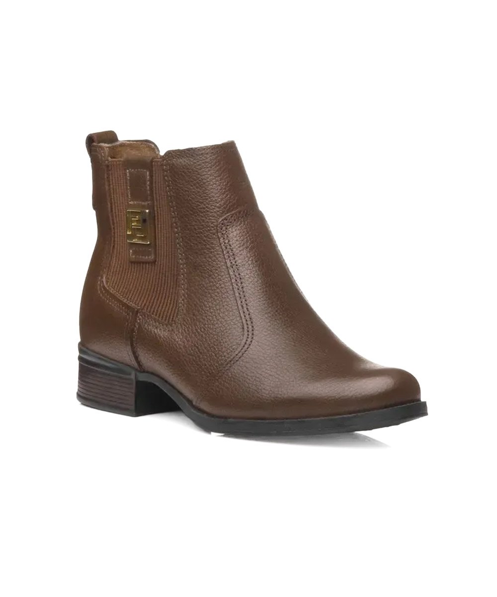 Bota Feminina Pegada Salto Bloco Elástico Couro Café Café 3