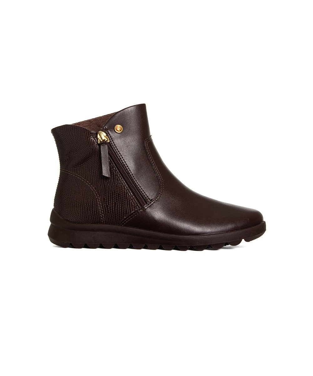 Bota Cano Curto Comfortflex Forrada Ziper Marrom